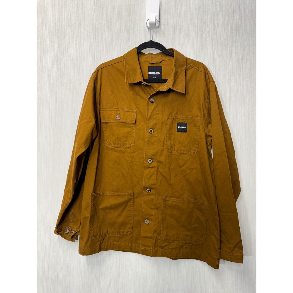 RSQ Mens Cotton Canvas Chore Jacket Brown Tobacco Utility Workwear Large